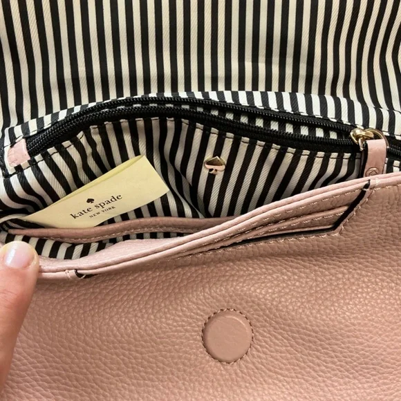 Kate Spade pink gold leather  shoulder bag.purse classic striped interior - Picture 7 of 11
